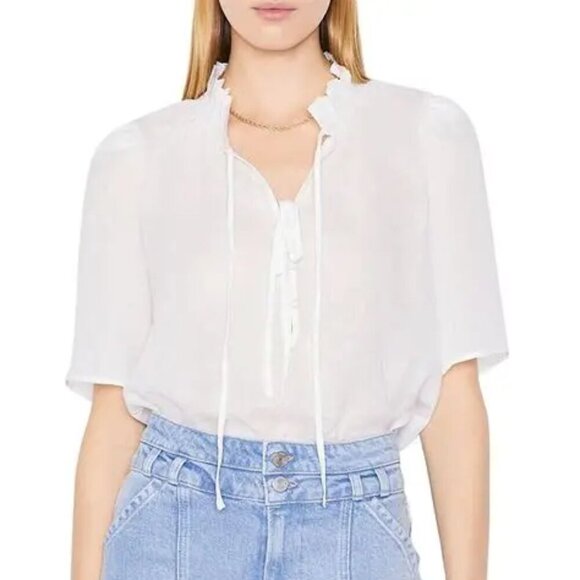 Frame Tie Neck Ruffle Popover Blouse - Picture 2 of 7